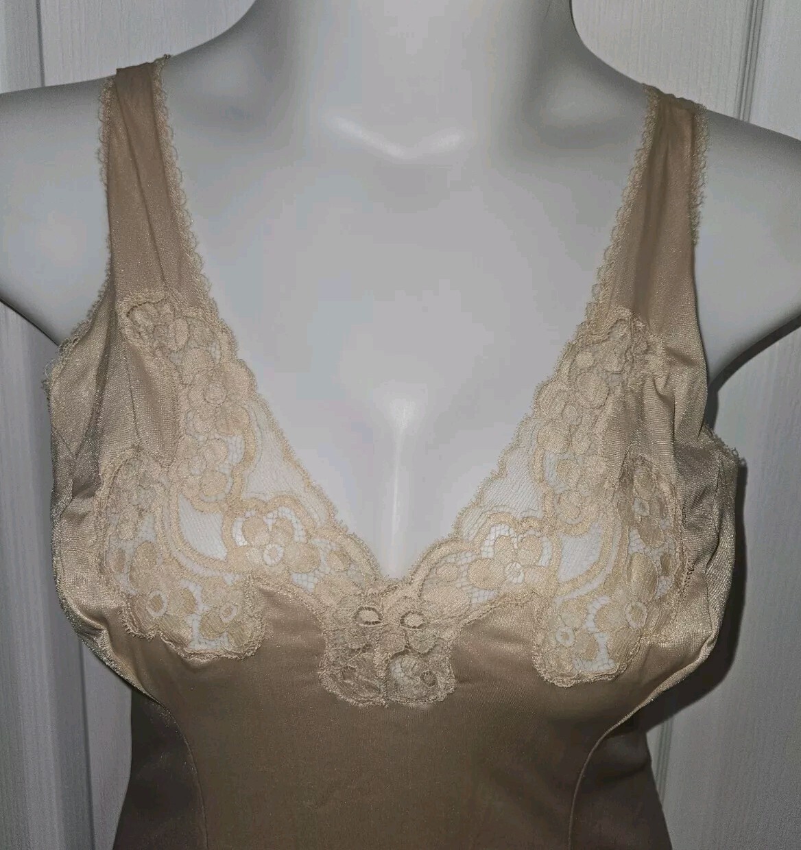 VALISERE Beige Full Length Vintage Slip Dress Size 14 USA Made In Paris France