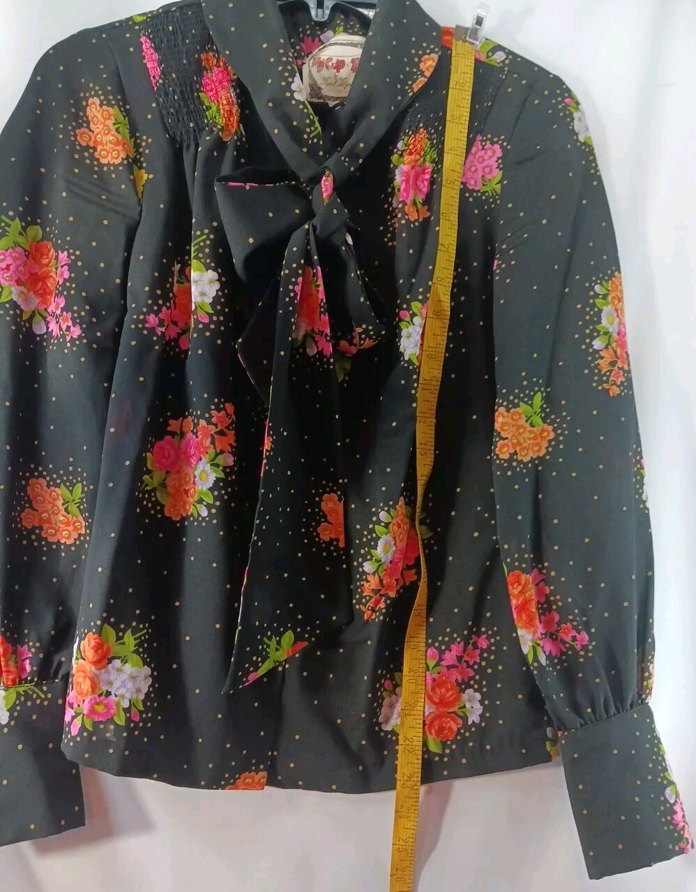 Vintage Karl Logan Long Sleeve Shirt My Cup Of Tea Black & Floral Size 9