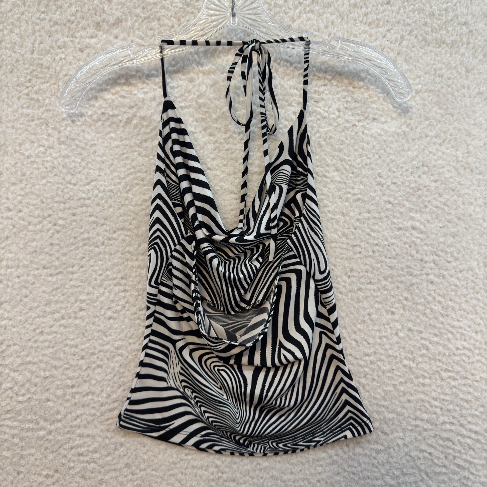 90s Y2K Vintage Top XS Small Black White Pattern Halter Cyber Fairy Rave Club