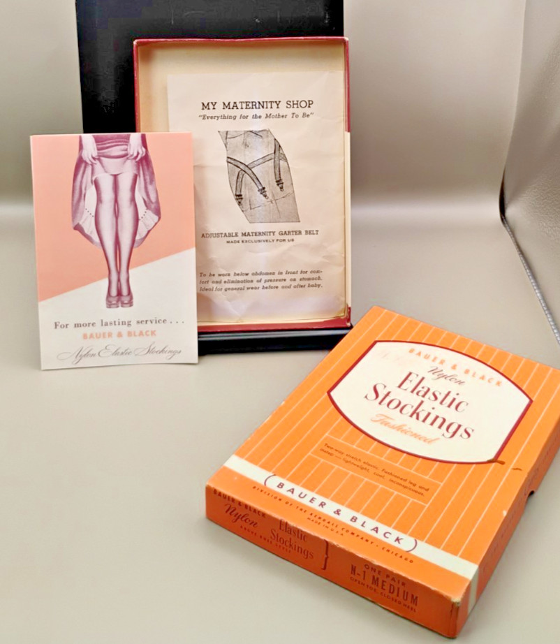 Bauer and Black brand Nylon Elastic stockings 1950s EMPTY box with literature