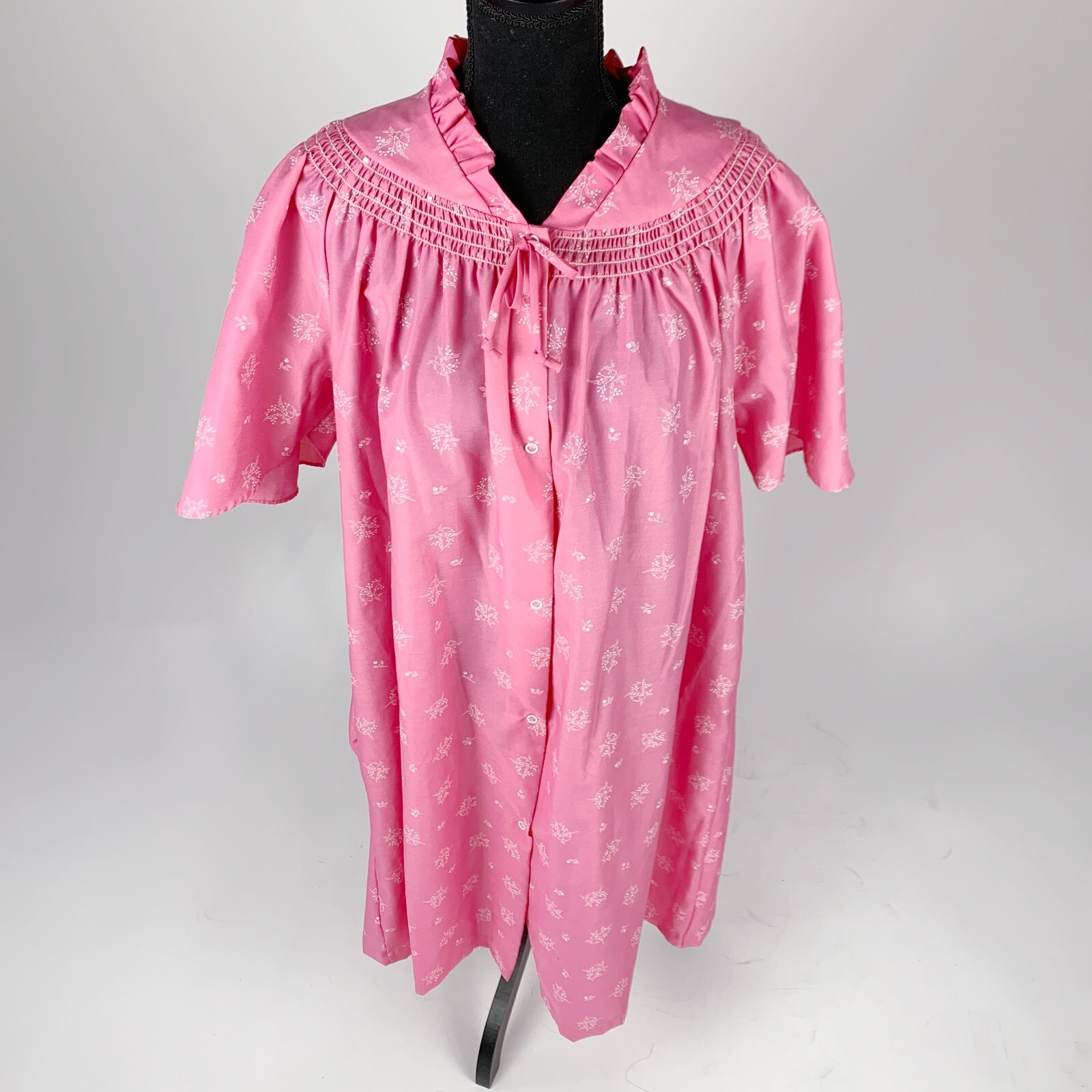 Vintage Serenity Floral Nightgown Muumuu Button Robe Pink Ruffle Caftan 40 Med