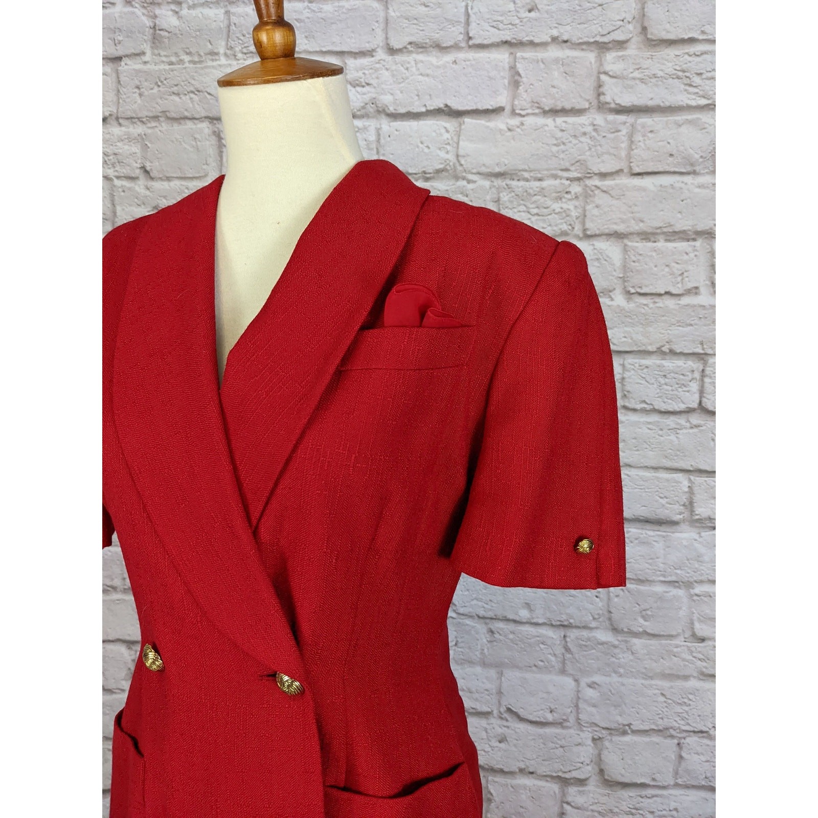 Vintage 80’s Sheath Dress – Red Double Breasted Button Front Size 6 Petite