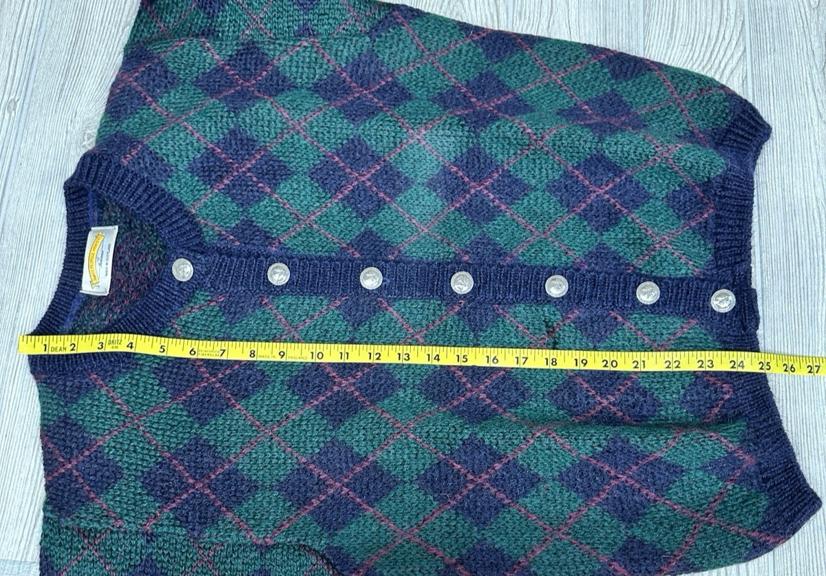 James Pringle Weavers Argyle Knit Mohair Cardigan Size Medium Scotland Relaxed