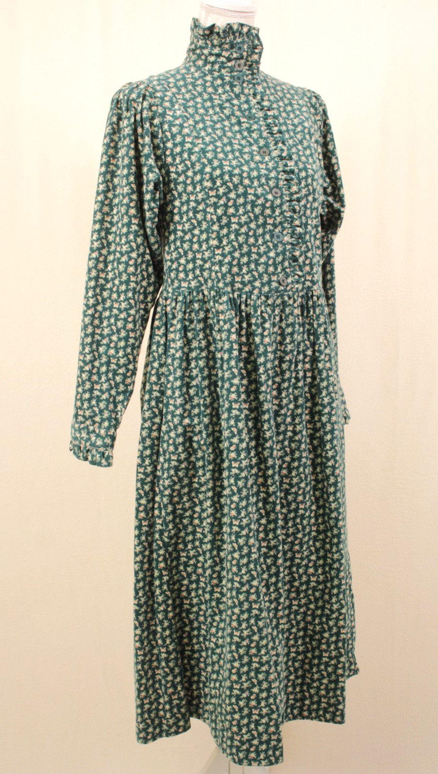 VTG Women’s 80s 90s Green Floral Laura Ashley Corduroy Maxi Dress XS/S