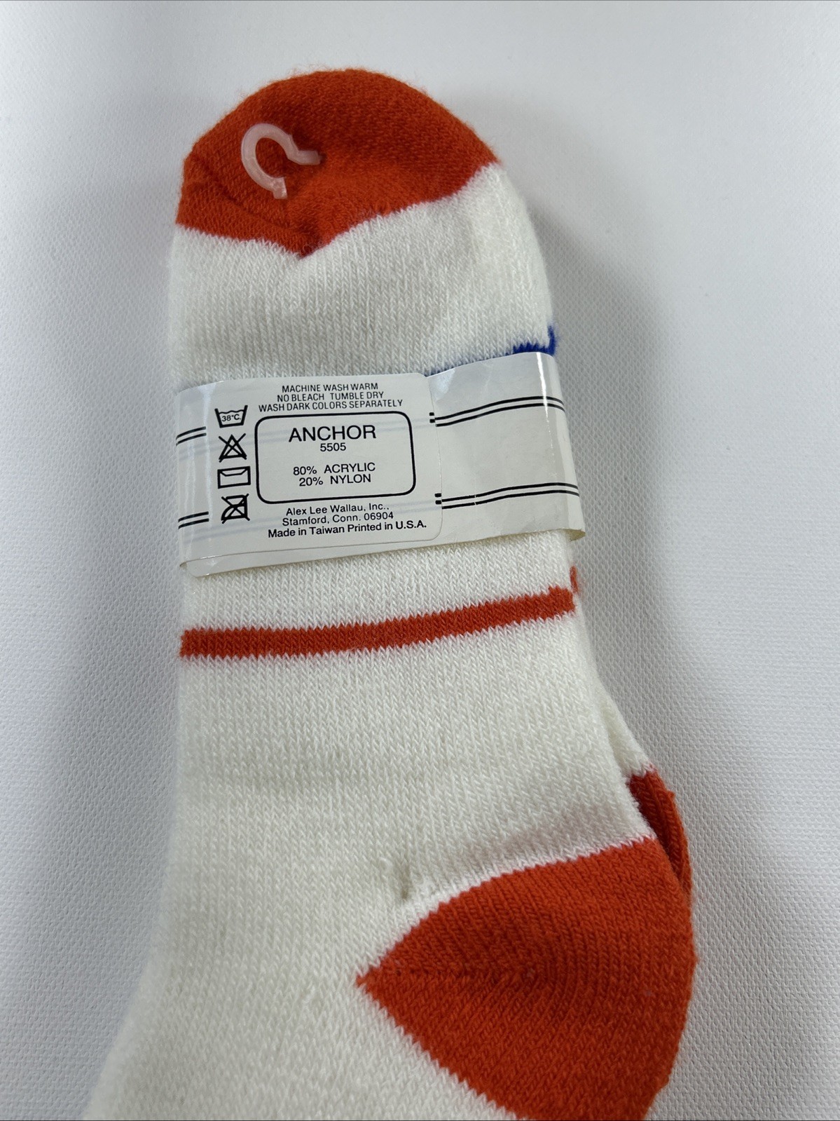VTG 80s Bonnie Doon Socks Crew Anchor Acrylic Nylon Size 9-11 Orange White Blue.