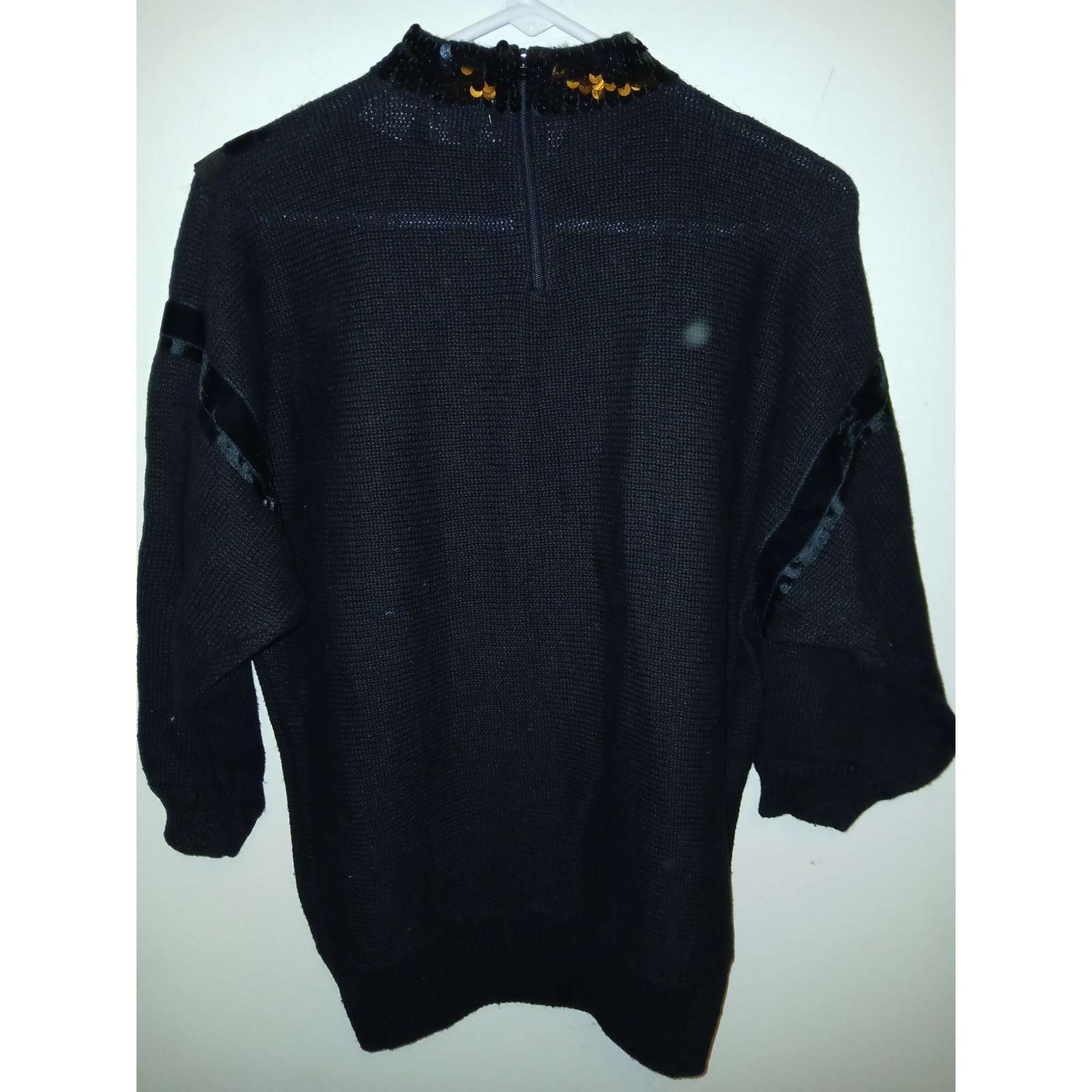 Vintage 1980s Black Dolman Embellished Sweater Bonnie and Bill High Neck Medium