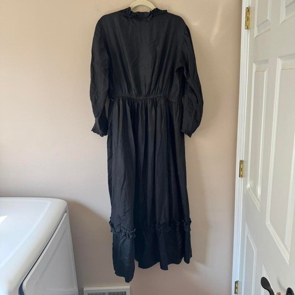 Edwardian Black Silk Long Sleeve Dress Mourning Medium Antique