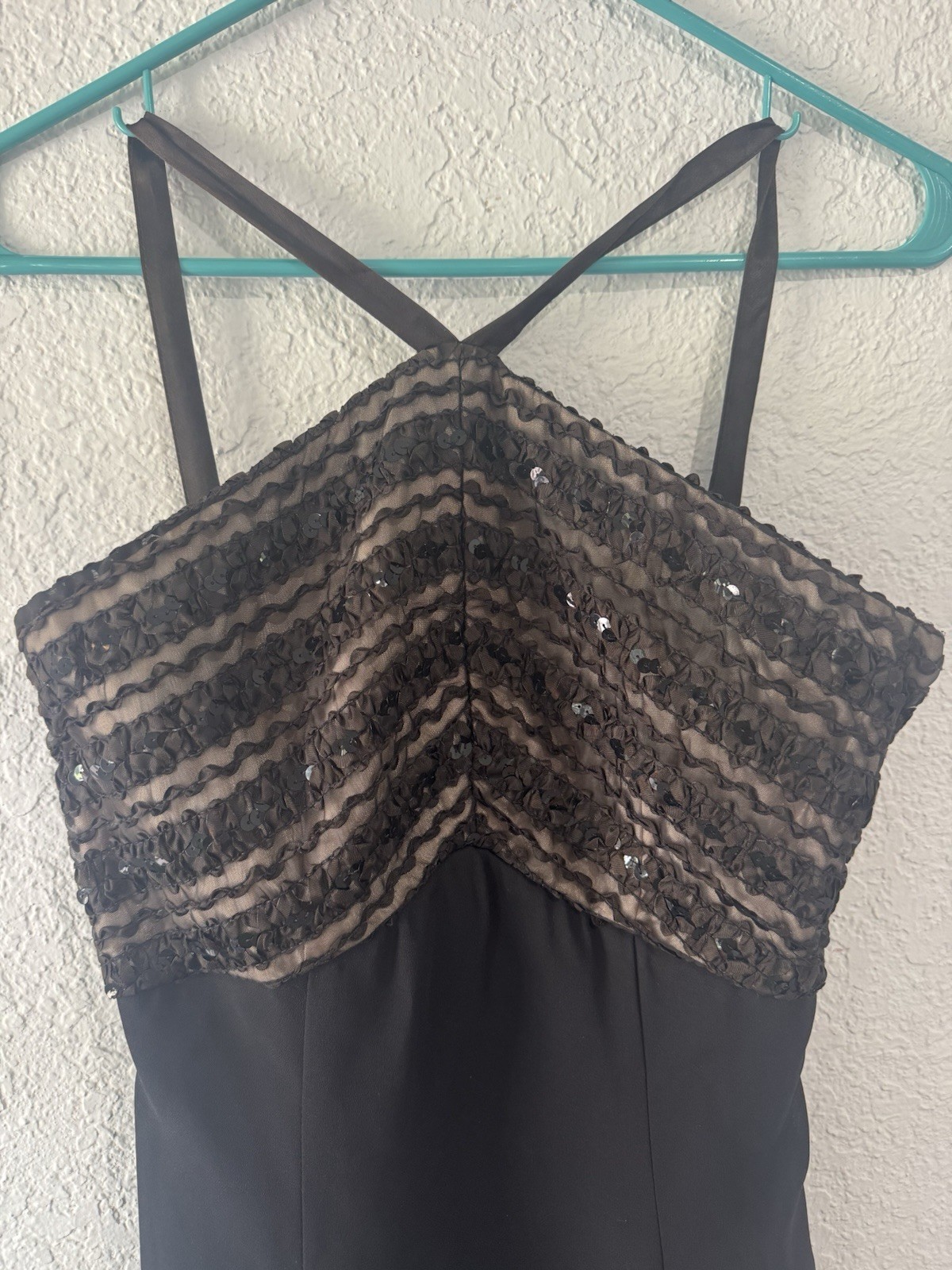 De Laru By Linda Bernell Gown Dress Size 3/4 Black & Brown Cross Cross Straps