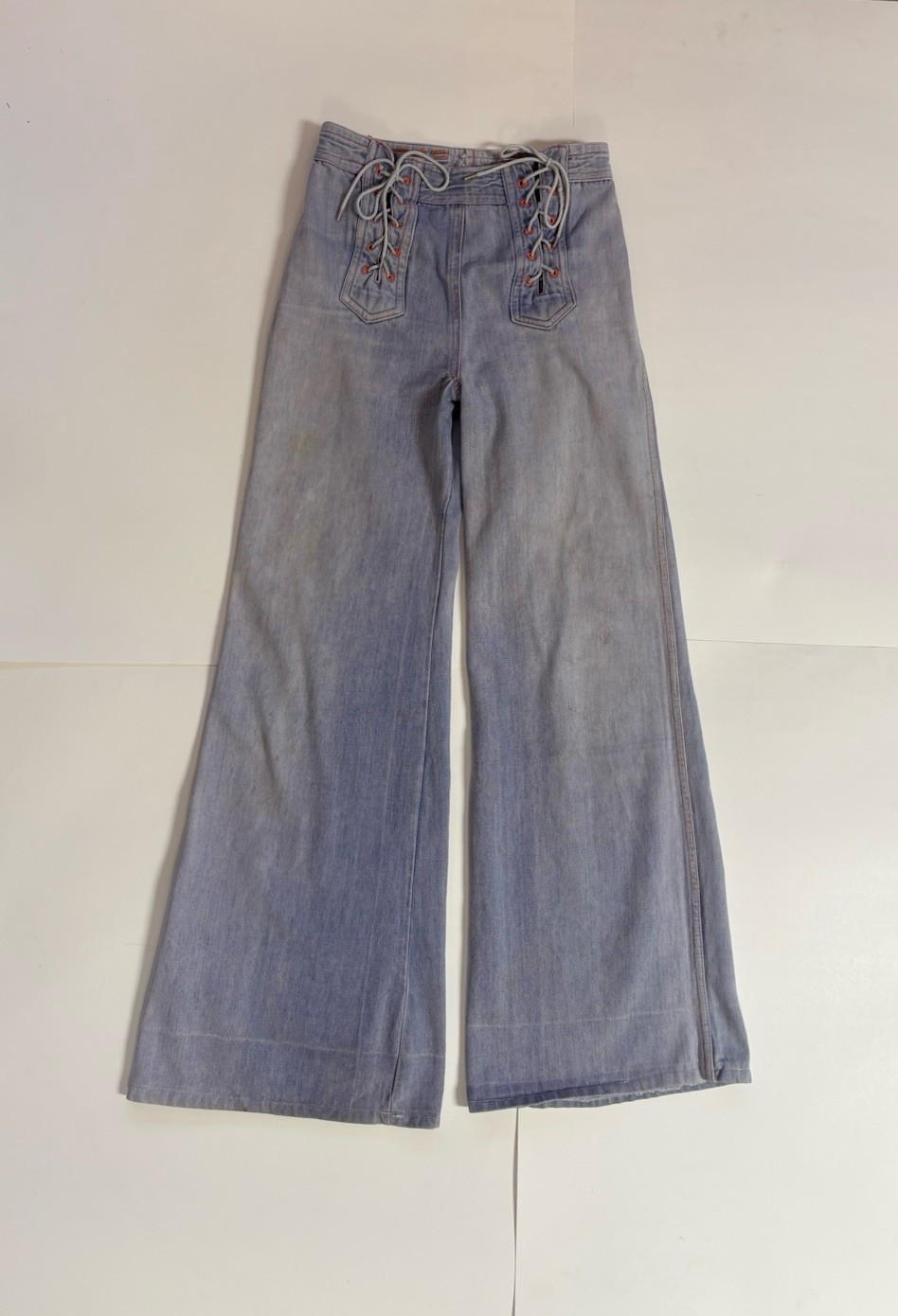 Vintage Jeans 70s Eclipse Wide Leg lace-up Retro Hippie Sz 5 Boho Distressed