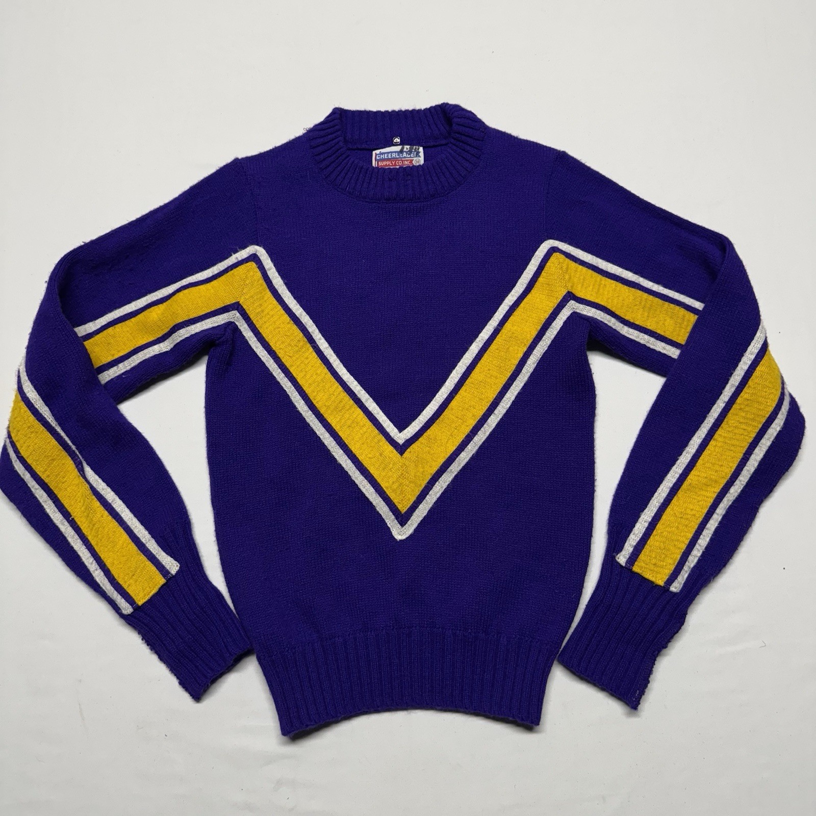 Vintage 70’s Cheerleader Supply Co Cheer Uniform Sweater Purple Yellow Sz 30 S