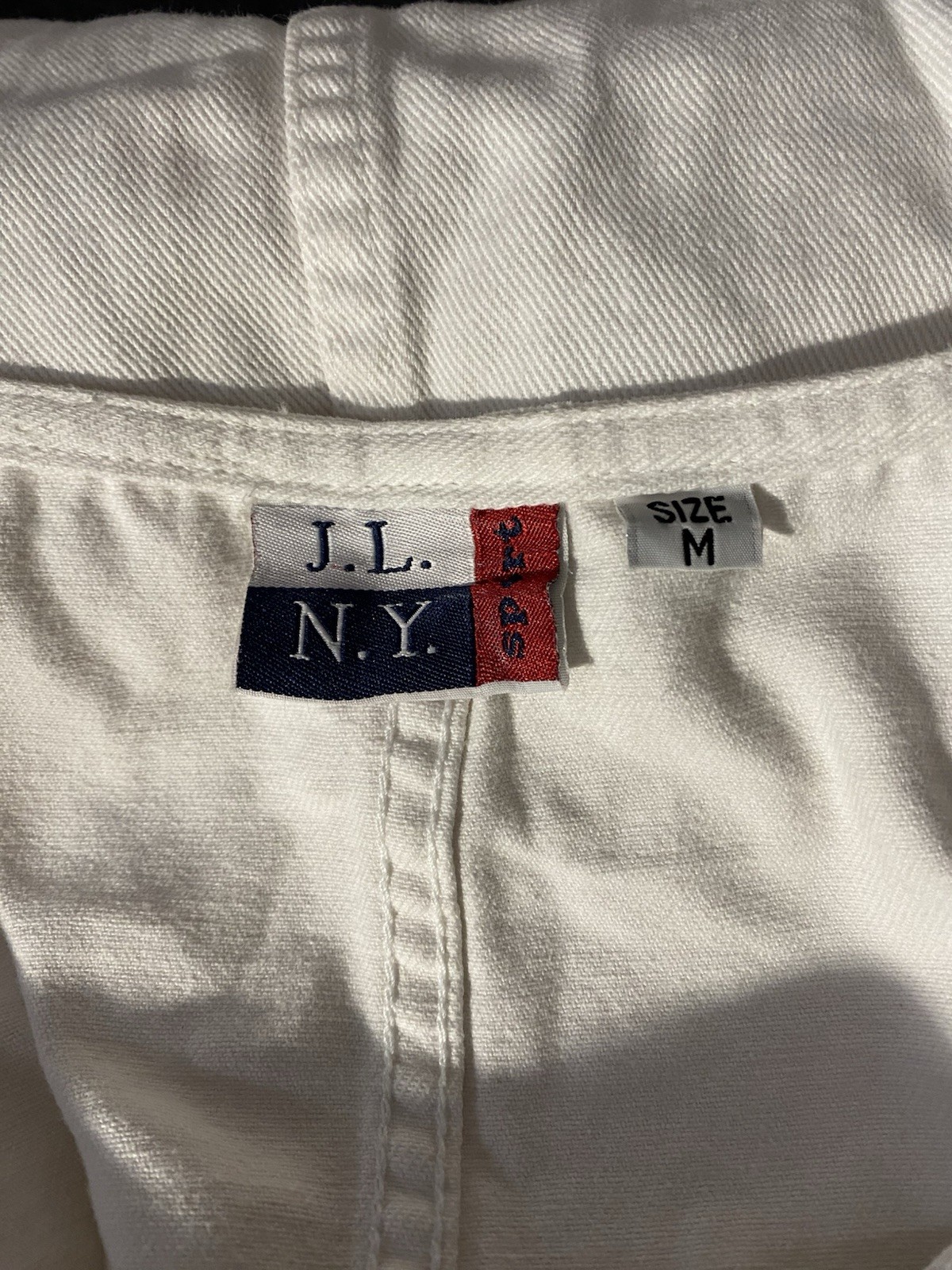 Vtg 90s JL NY Sport White Denim Jumper Dress M Embroidered Butterfly Overall