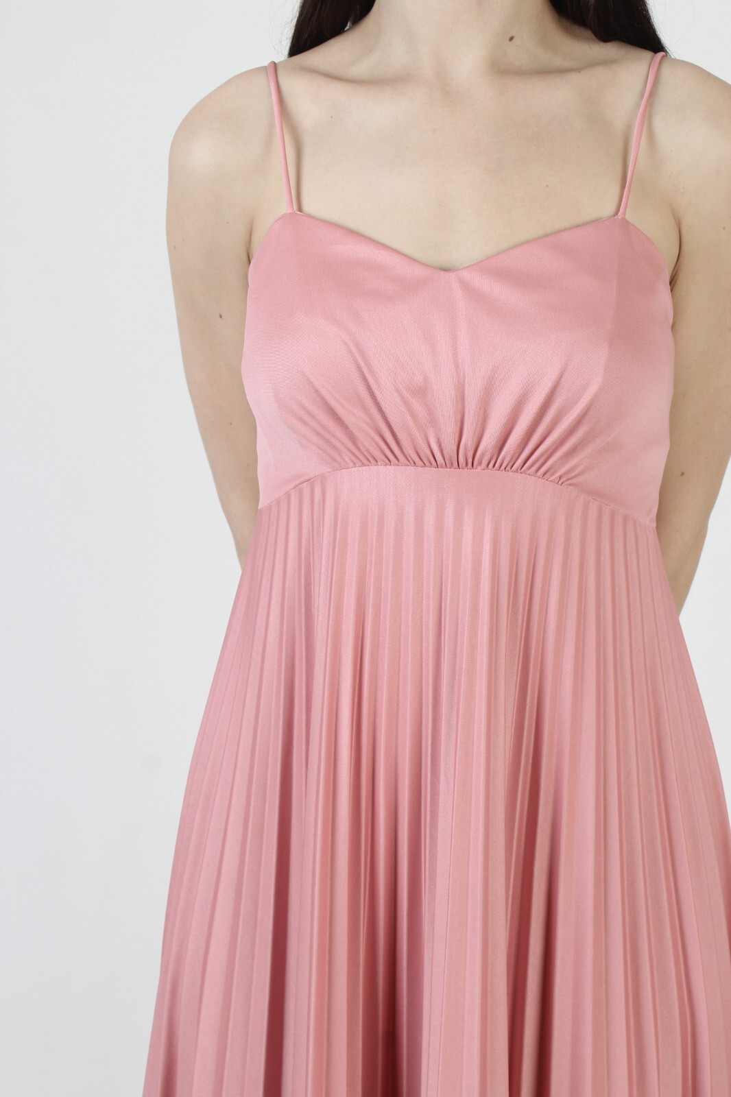 Vtg Pink Grecian Goddess Dress Salmon Spaghetti Strap Pleated Disco Dancing Gown
