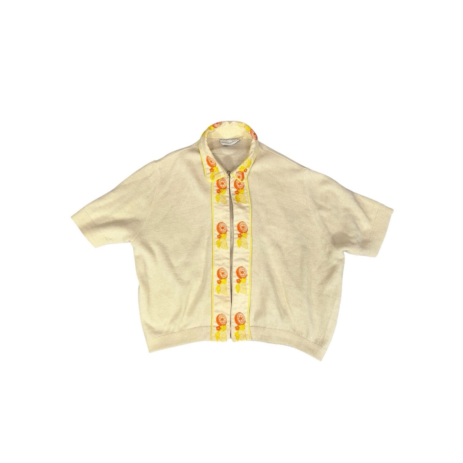 CITRUS FRUIT SALAD KNIT SWEATER ART DECO SWING ROCKABILLY VTG MCM MOD CARDIGAN