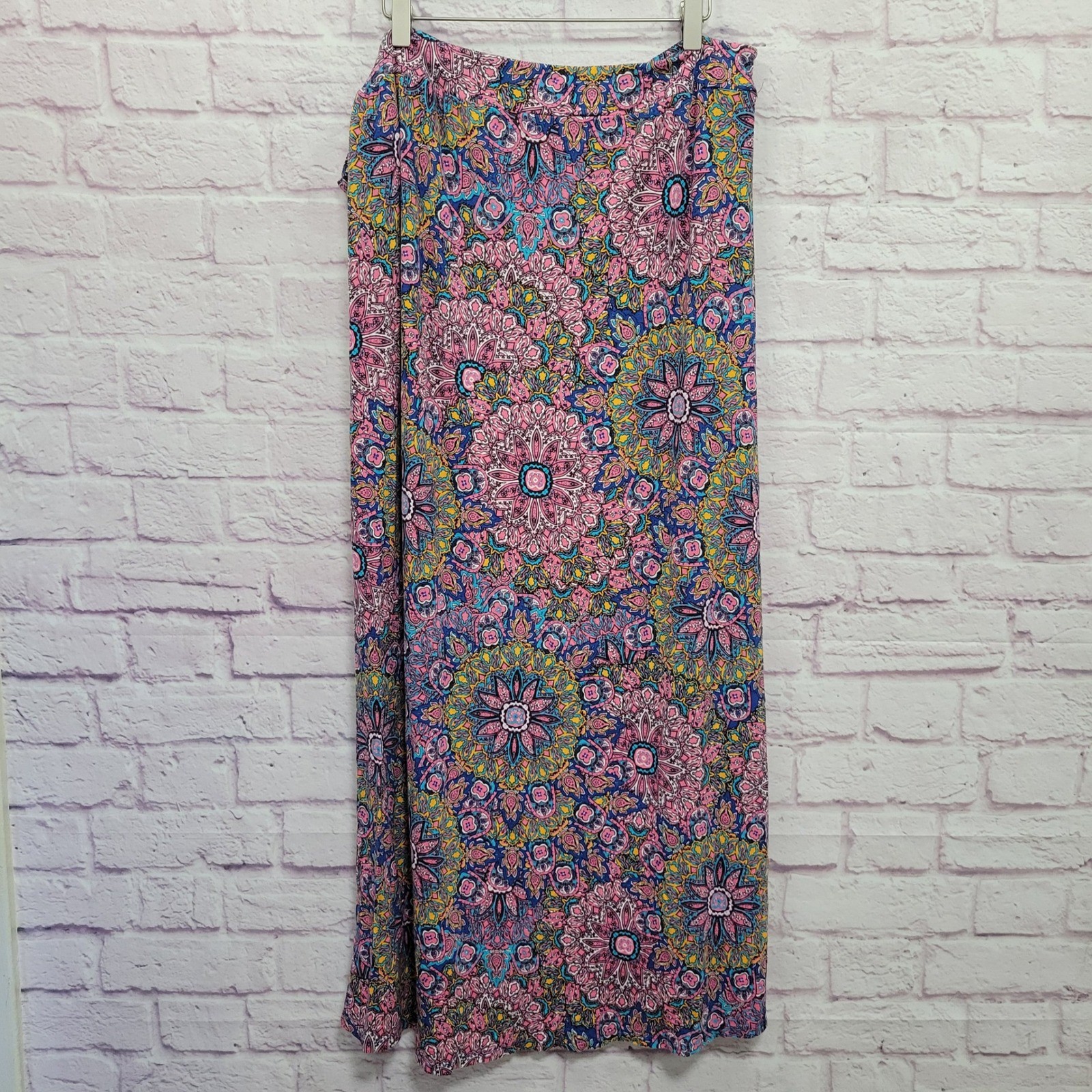 Artisan NY Mandala Paisley Floral Boho Maxi Skirt XL Stretch Tie Festival Indie