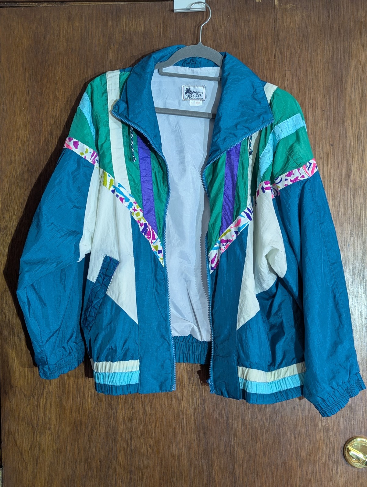 VTG 80/90s Retro Wild Cat Blue/Green/Multi Vibrant Pattern Wind Breaker Size M