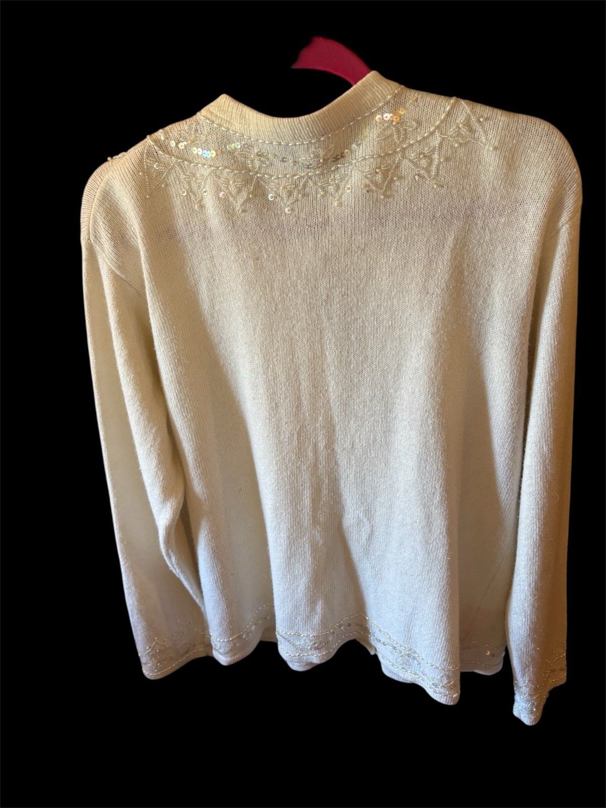 Vintage Jaclyn Smith Large Cream Beaded Sequin Cardigan Ramie Wool Acrylic Nylon