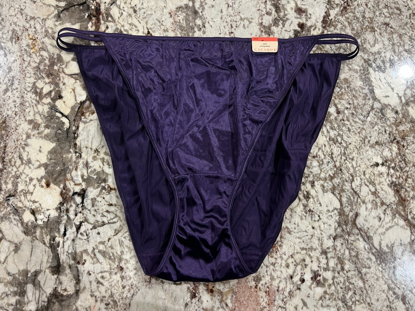 Vintage 90s CACIQUE Plus Size 26/28 Shiny Purple Satin String Bikini Panties NWT