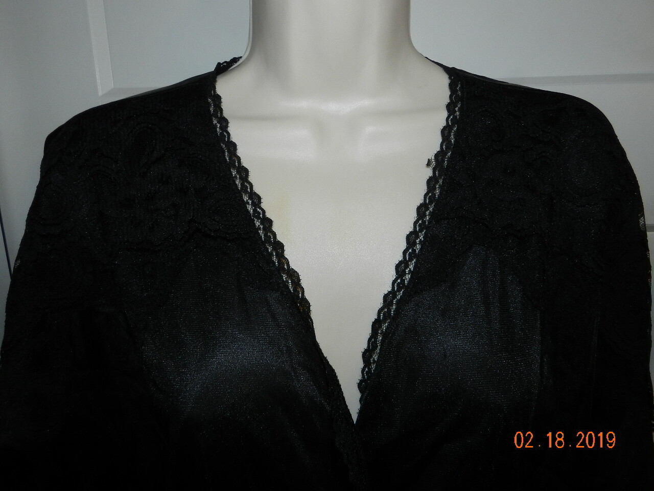 Vtg Soft Moments Nightgown Womens Large Black Satin Lace
