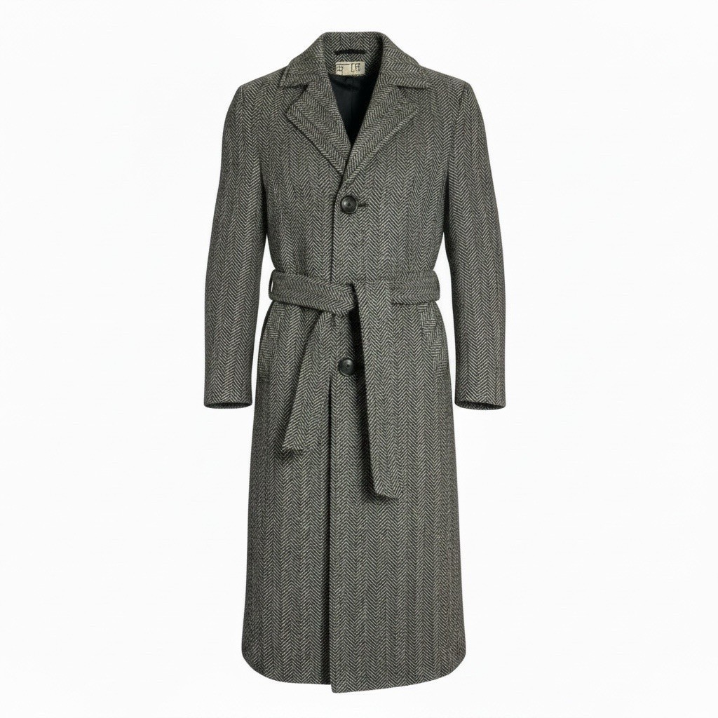 Vtg SB II Bitterman Wool Herringbone Coat Striped Tweed Long Jacket Yugoslavia