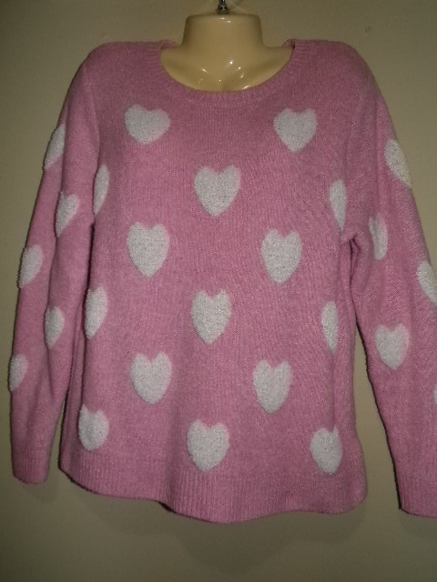 Vintage Cupcakes And Cashmere Ladies Sweater Hearts All Over Size XL Soft & Cozy