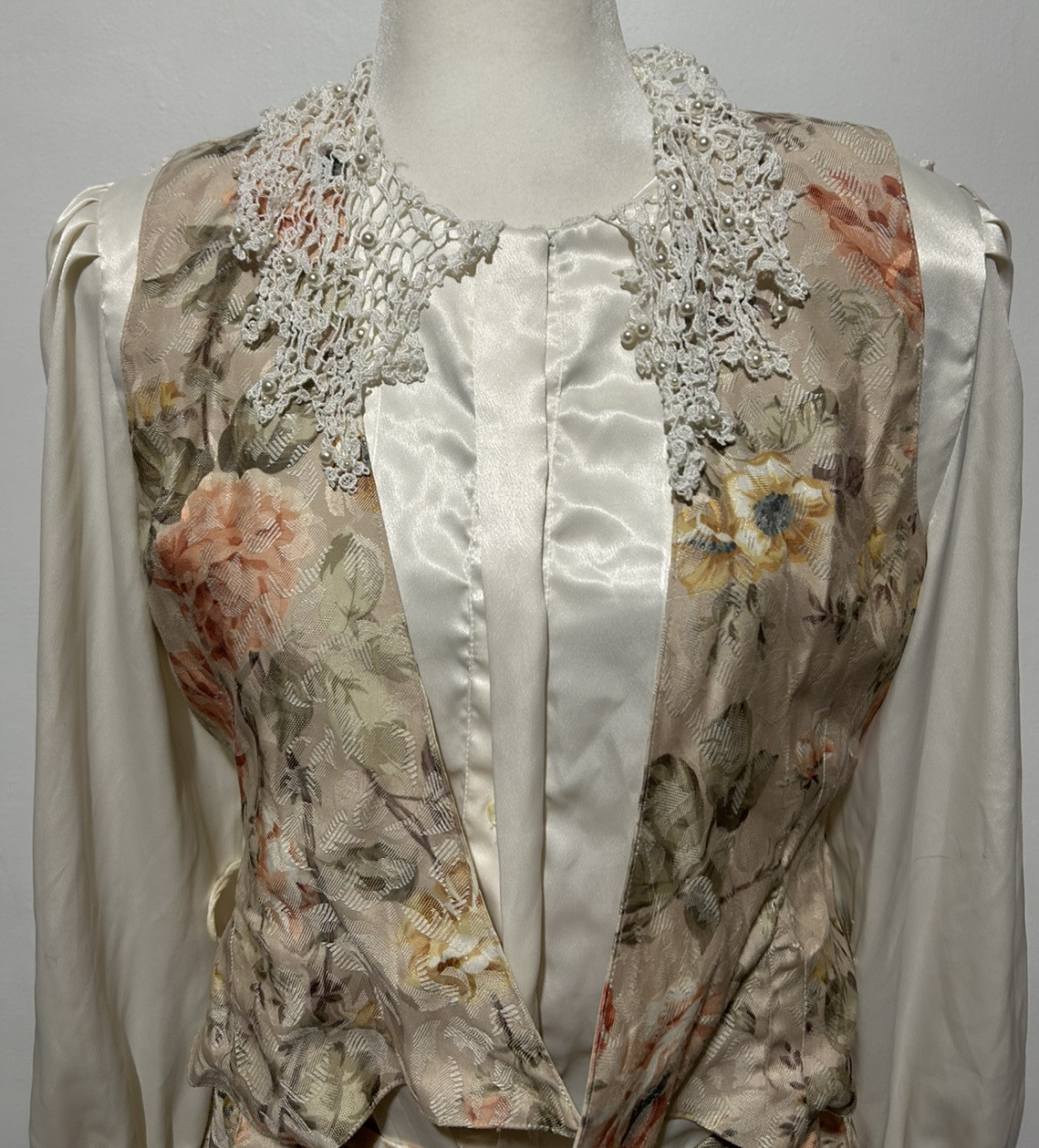 Vintage Dress Womens 6 /Garden Tea Skirt Vest Floral Long Sleeve w Blouse Nilani