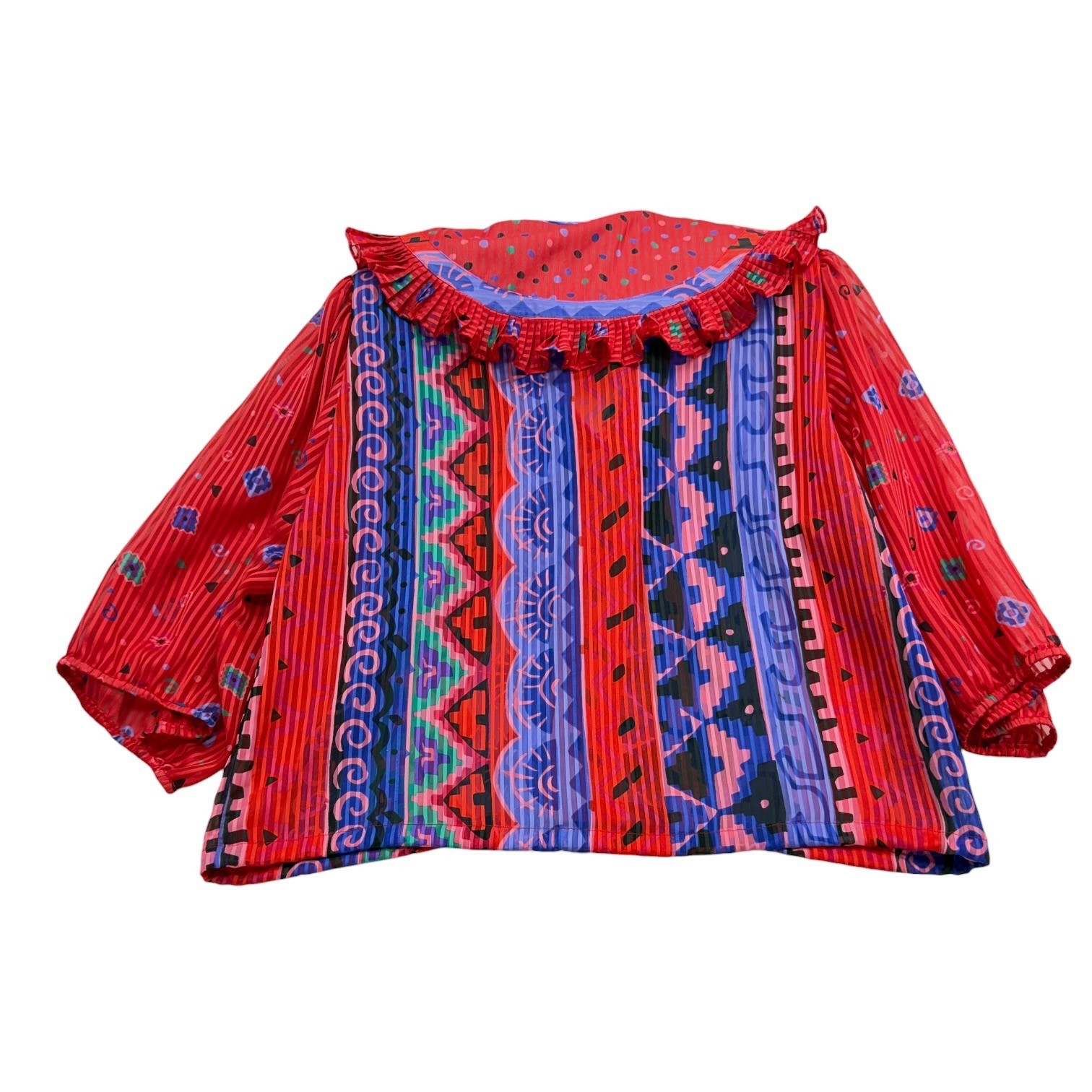 Assorti for Susan Freis Women’s L Multicolor Pleated Ruffle Boho Blouse USA