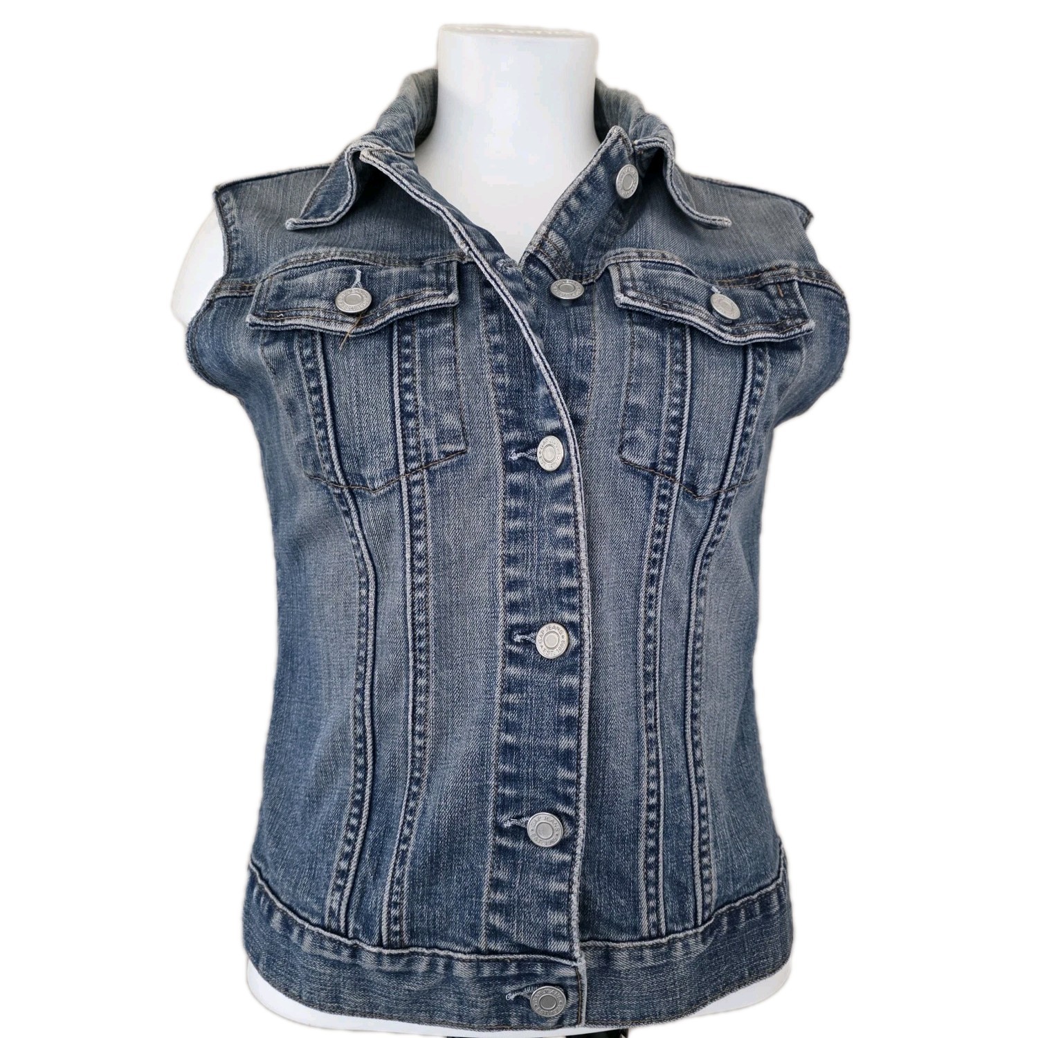 Vintage Y2K Gap Denim Vest S Blue Stretch 90s Trucker Retro Cowgirl
