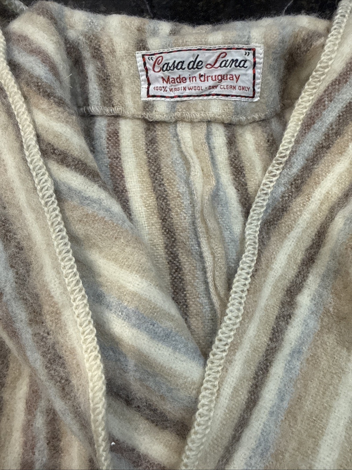 Vintage 70s Casa de Lana Wool Striped Hooded Coat Tie Sz 7 HTF pl