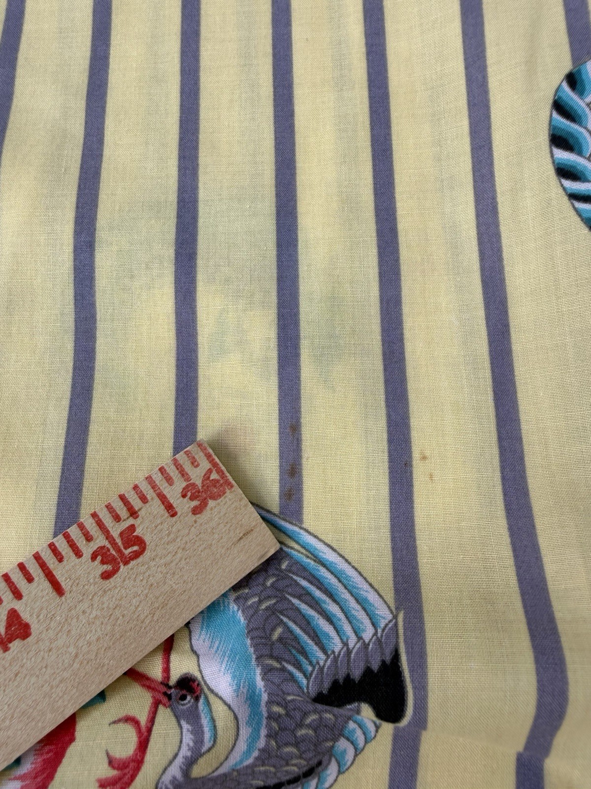 Vintage 70s Bennington Court yellow striped Asian cranes poplin popover blouse M