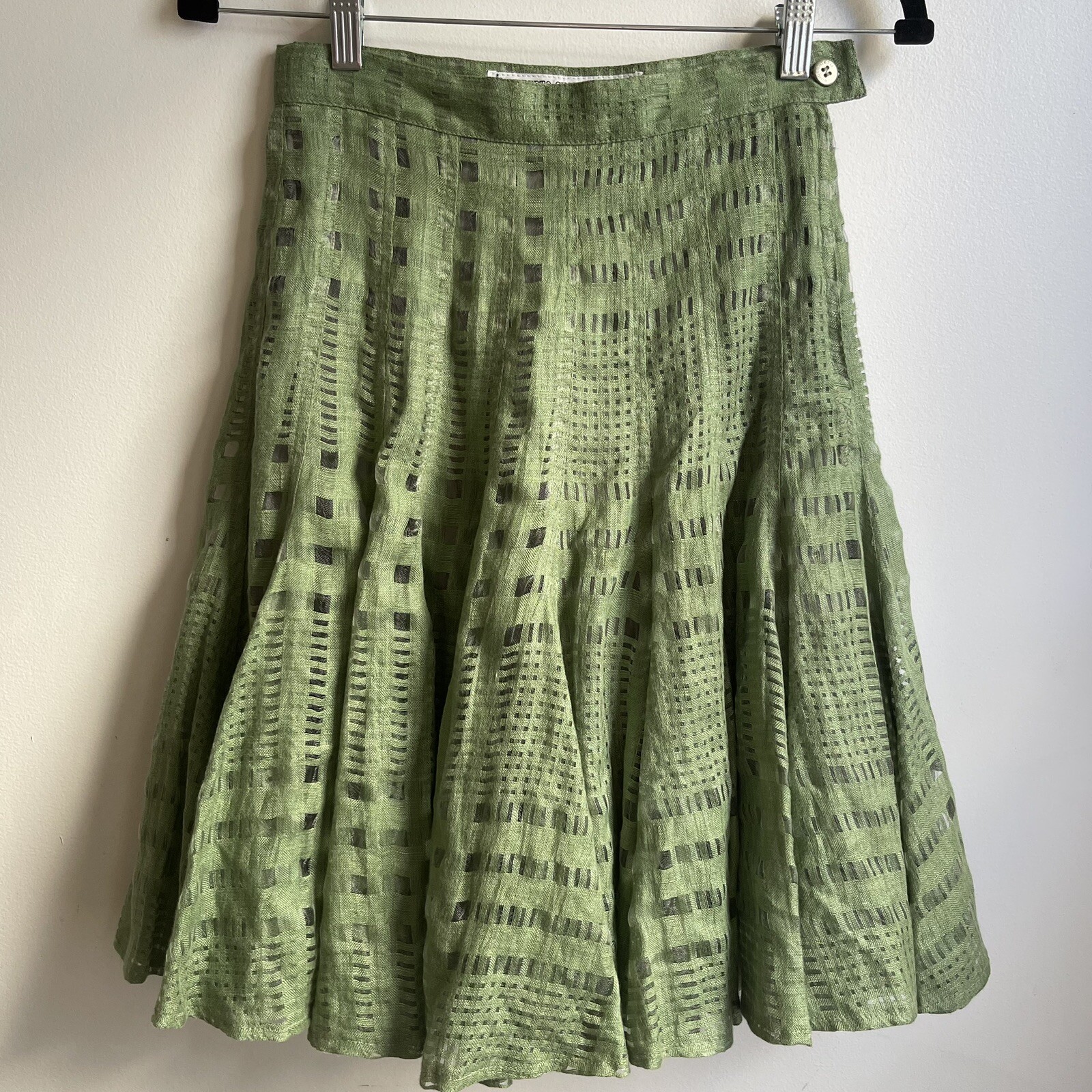 Vintage Umberto Ginocchietti Green Linen Mesh Circle Skirt EU 40 26″ US 4