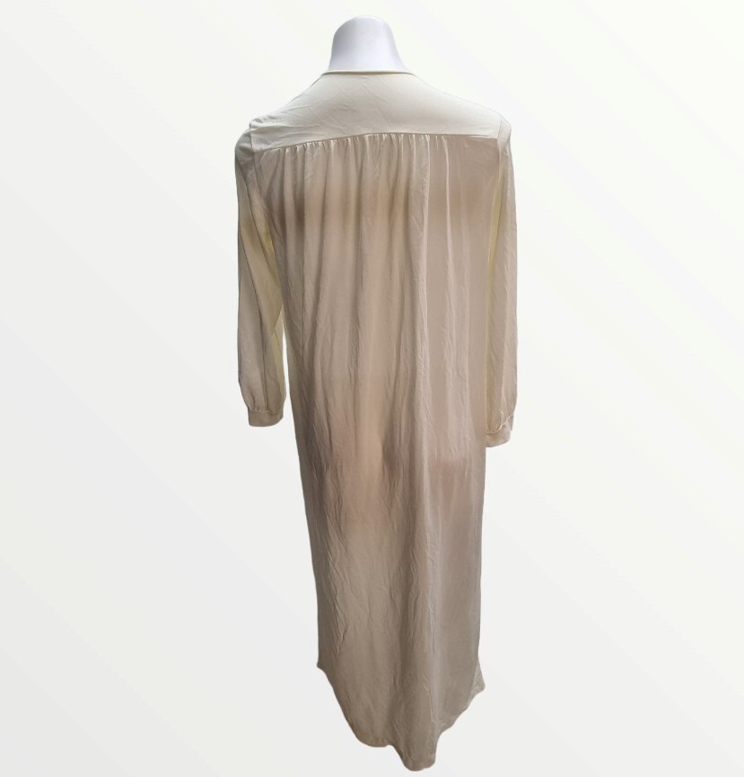 Vtg Sans Souci Robe Nightgown Nylon Ivory Embroidered Daisy Cottage Prairie 36