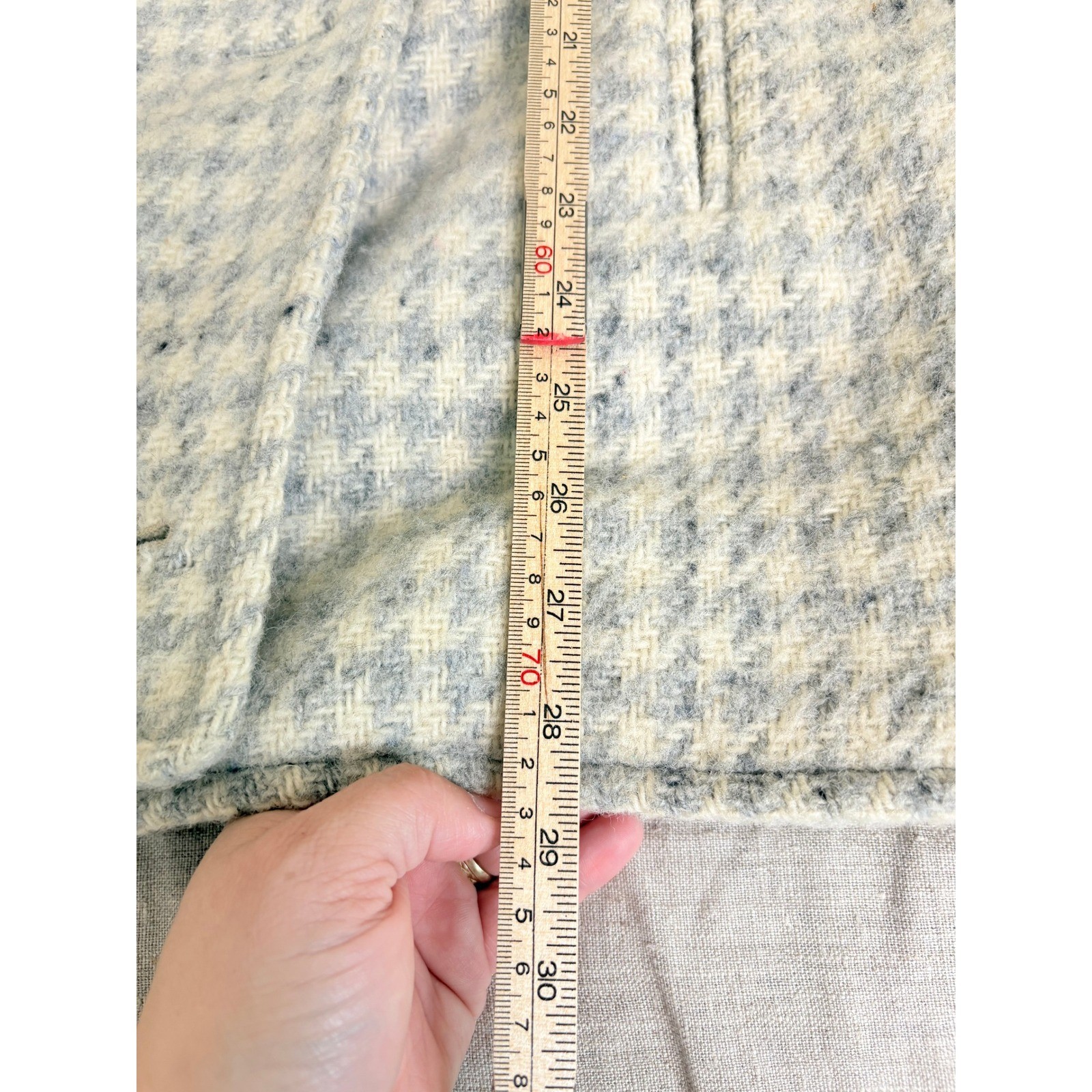 Vintage Trilogi Pure Wool Houndstooth Coat Double Breasted Shawl Collar USA Made