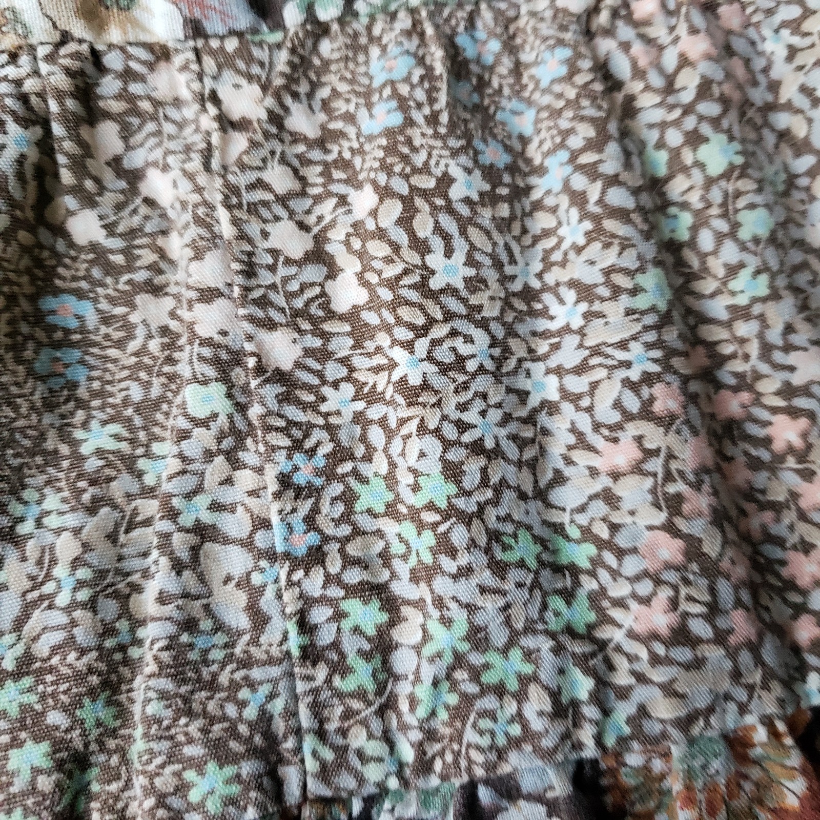VTG 70s Brown Floral Hippie Skirt Sz S/M? Earth Tones Festival Prairie 26″W