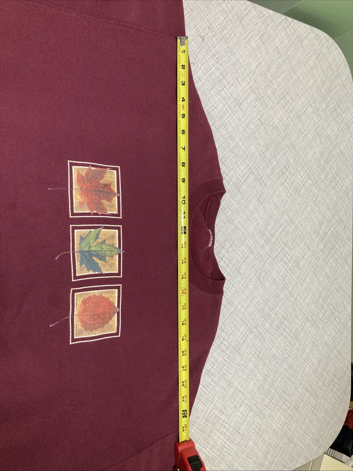 Vtg 90s Grandmacore Fall Leaves Sweatshirt Maroon Burgundy Crewneck Oversized XL
