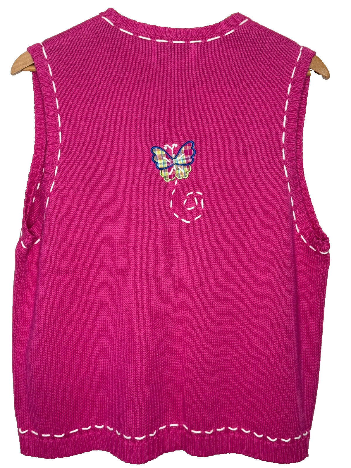 Vintage Mandal Bay Pink Zip Up Sweater Vest Butterflies Sz LG Cottage Grandma