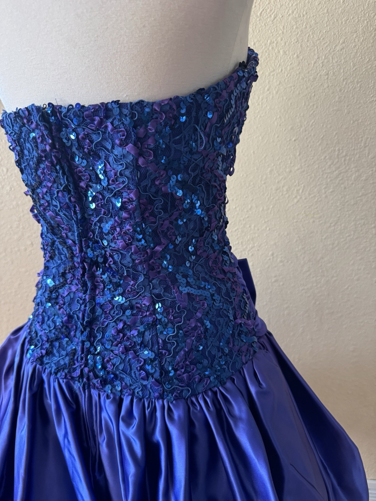 Vtg Scarlett Nite Prom Dress Blue Purple Sequin Short Bubble Hem 7/8 Strapless