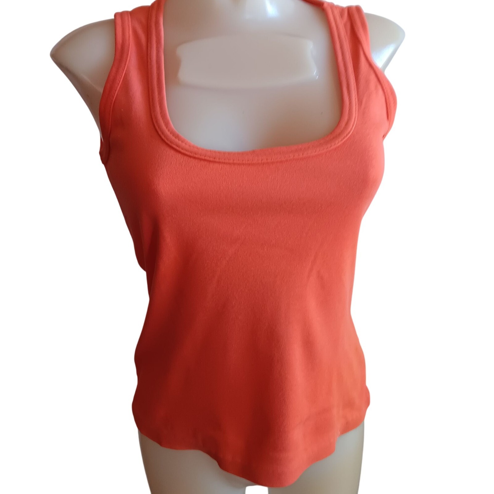 Women’s S/M Single Stitch Vintage Orange Sleeveless Scoop Neck Tank Top 1960’s