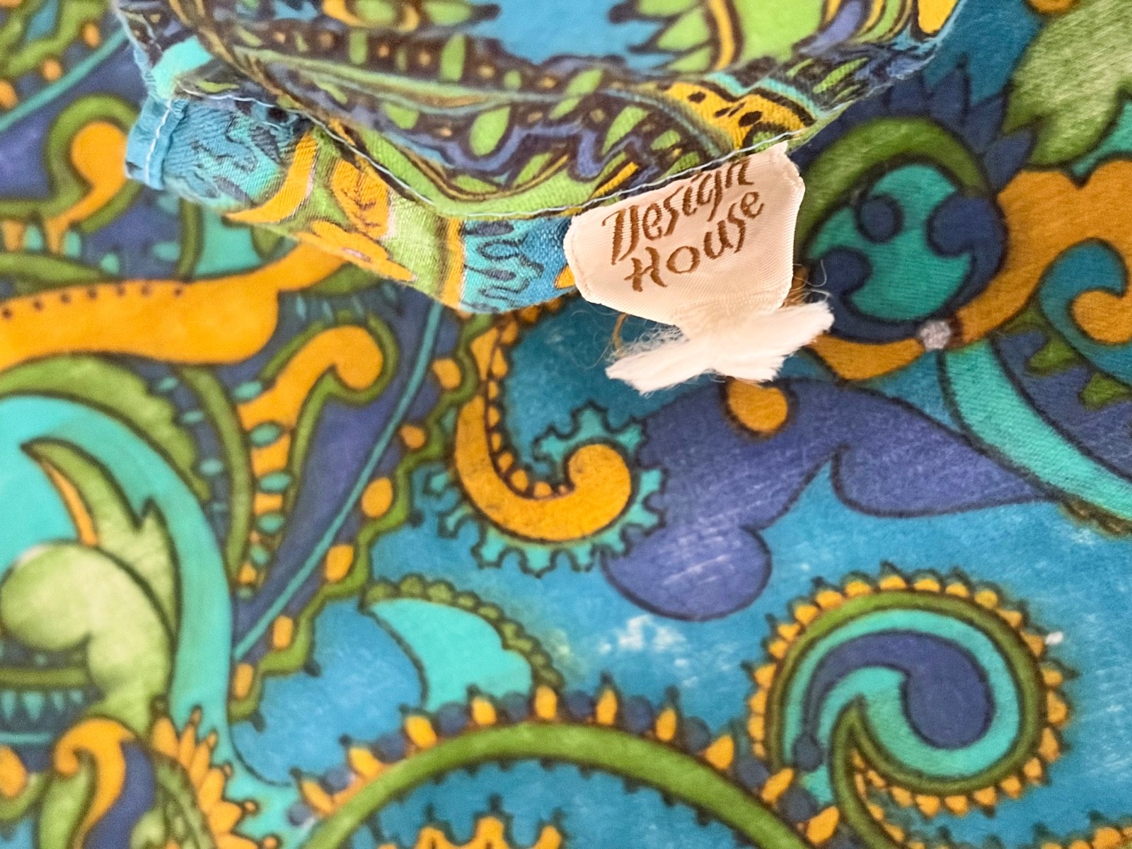 Vintage Womens Paisley Smock Top Blue Green Psychedelic Hippie Boho 60s 70s