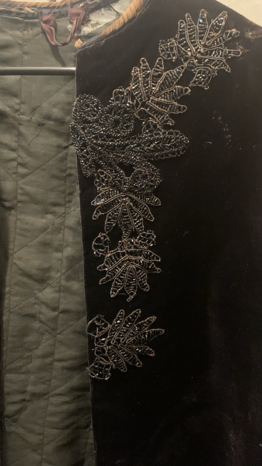 Black Velvet Victorian Beaded Mourning Jacket Appliqué