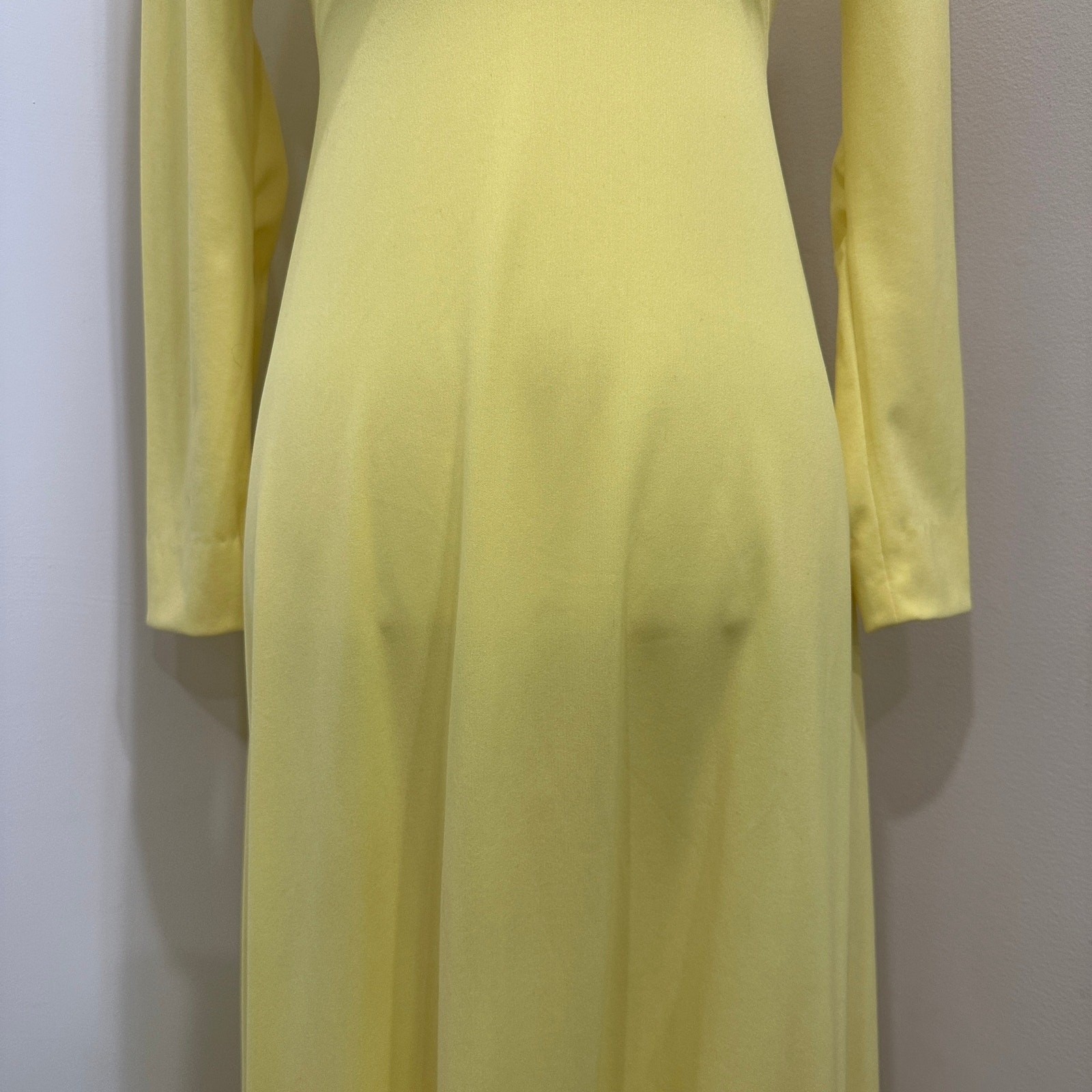 Vintage 1970s Victorian Edwardian Revival Yellow Lace Neck Maxi Dress Costume XS