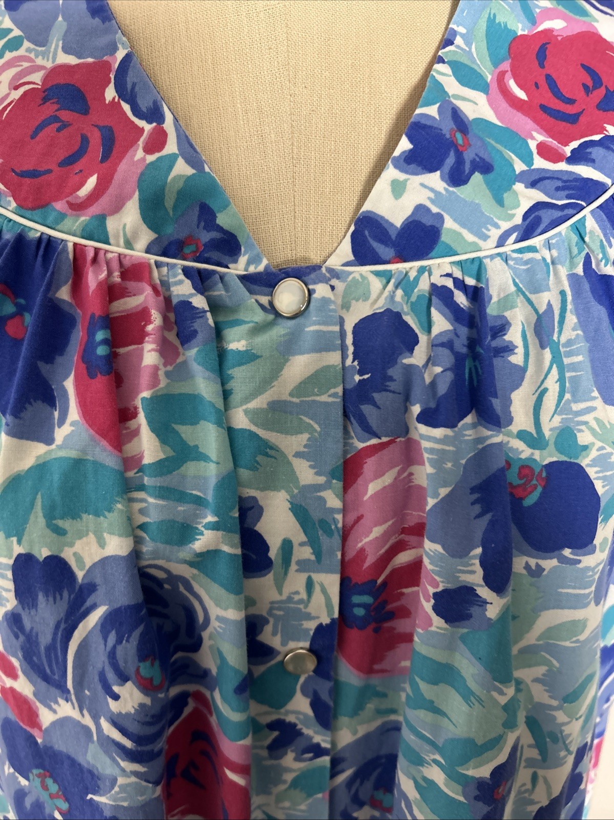 VTG 80s Kelly Reed Floral Golden Girls Short Sleeve Snap Front House Dress, Med.