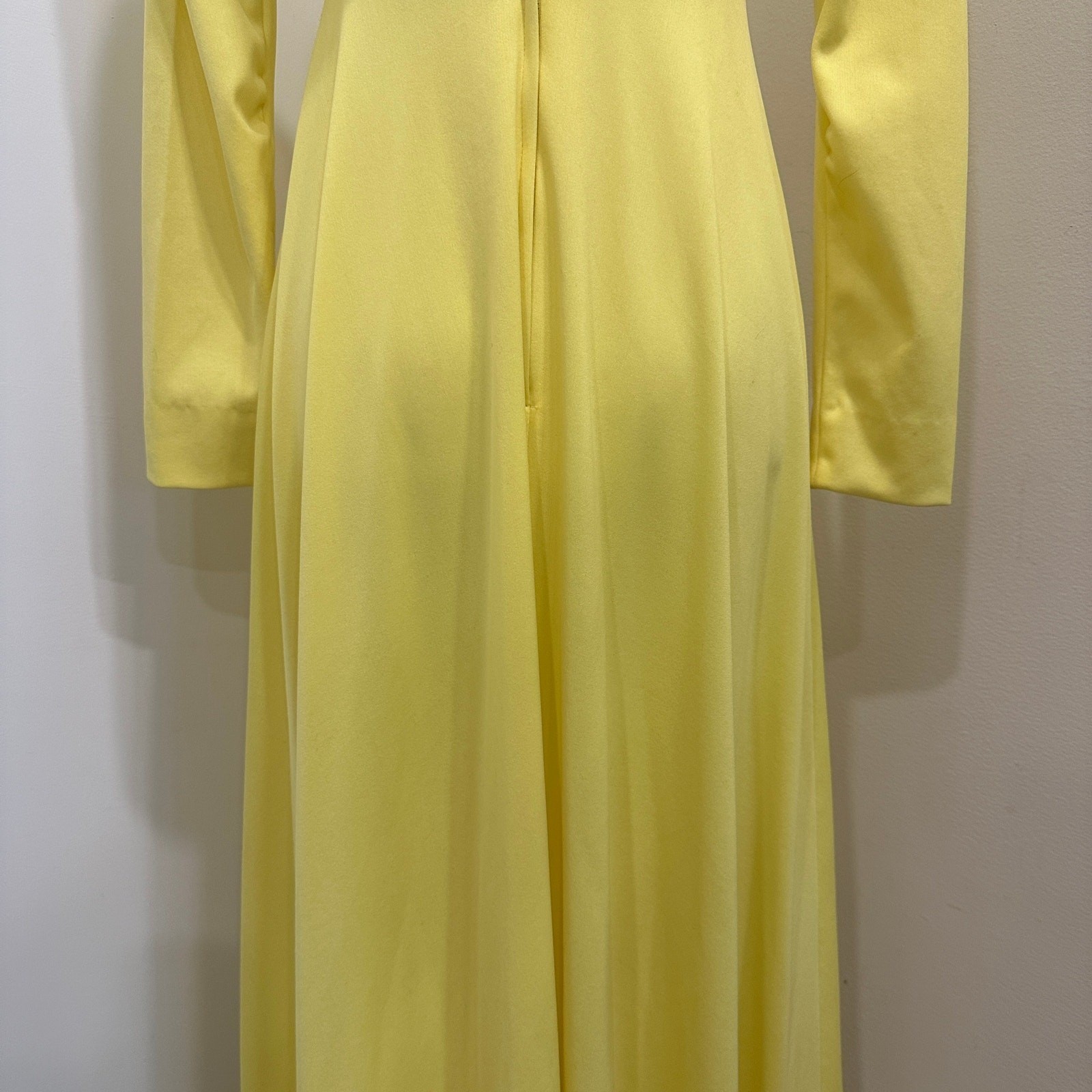 Vintage 1970s Victorian Edwardian Revival Yellow Lace Neck Maxi Dress Costume XS