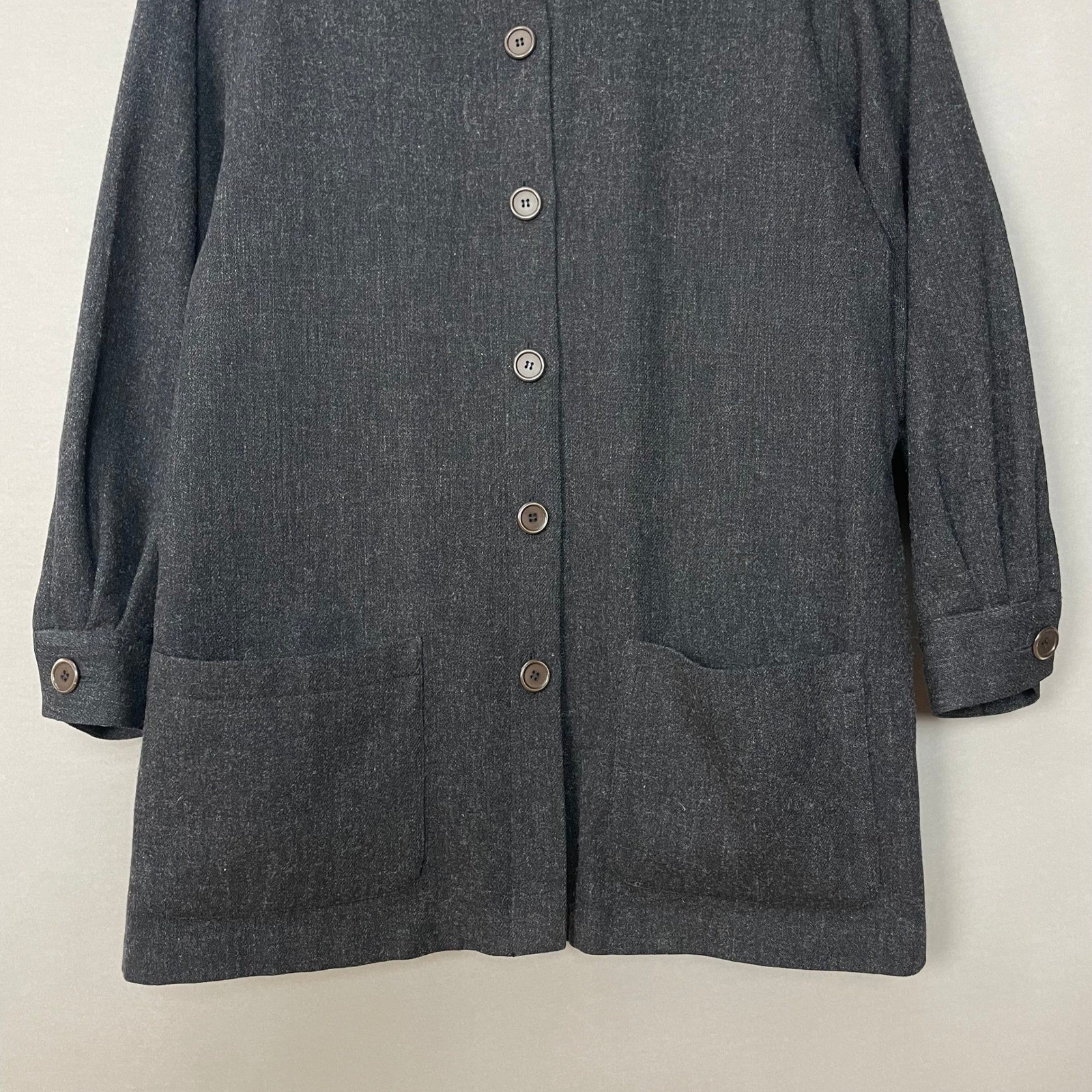 Vintage Nordstrom Top Merino Wool Patch Pockets Women 2X Charcoal Gray Neutral