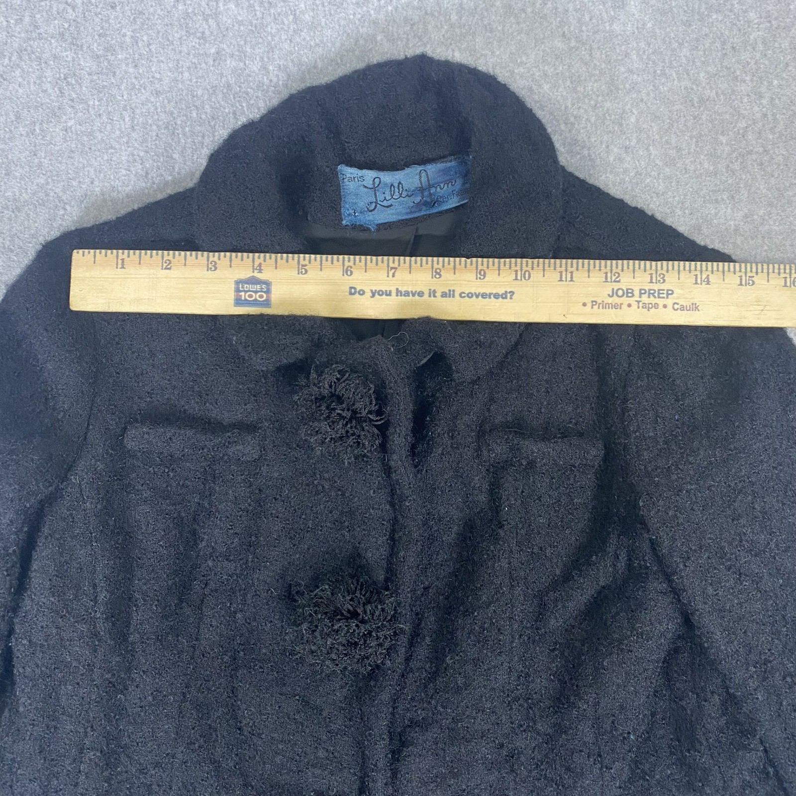 Lilli Ann Paris Bouclé Wool Suit Set 50s/60s Black Jacket Skirt Pom Pom Buttons