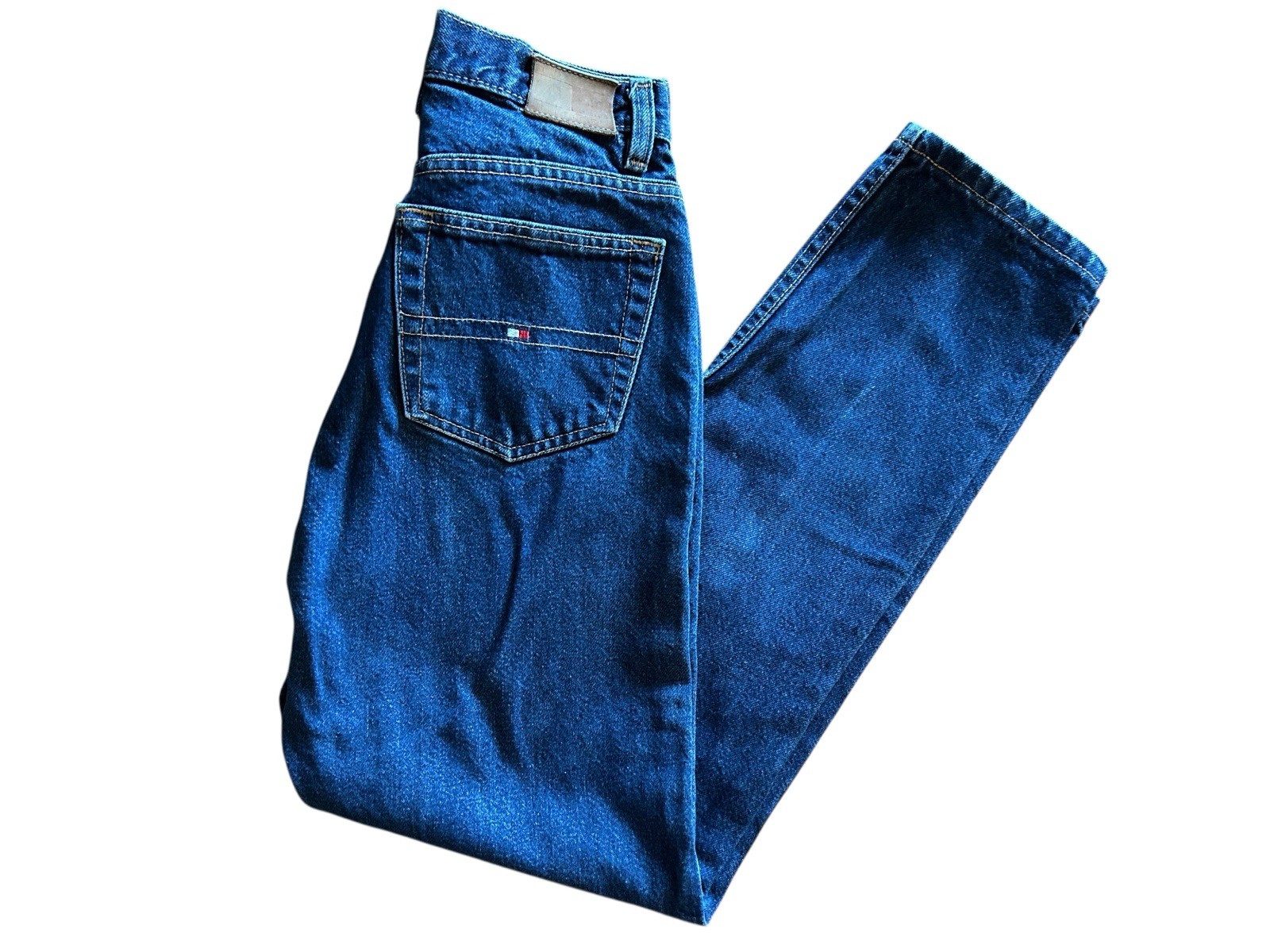Y2K Tommy Hilfiger Jeans High Waisted Slouch Denim Pants Faded Leather Tag