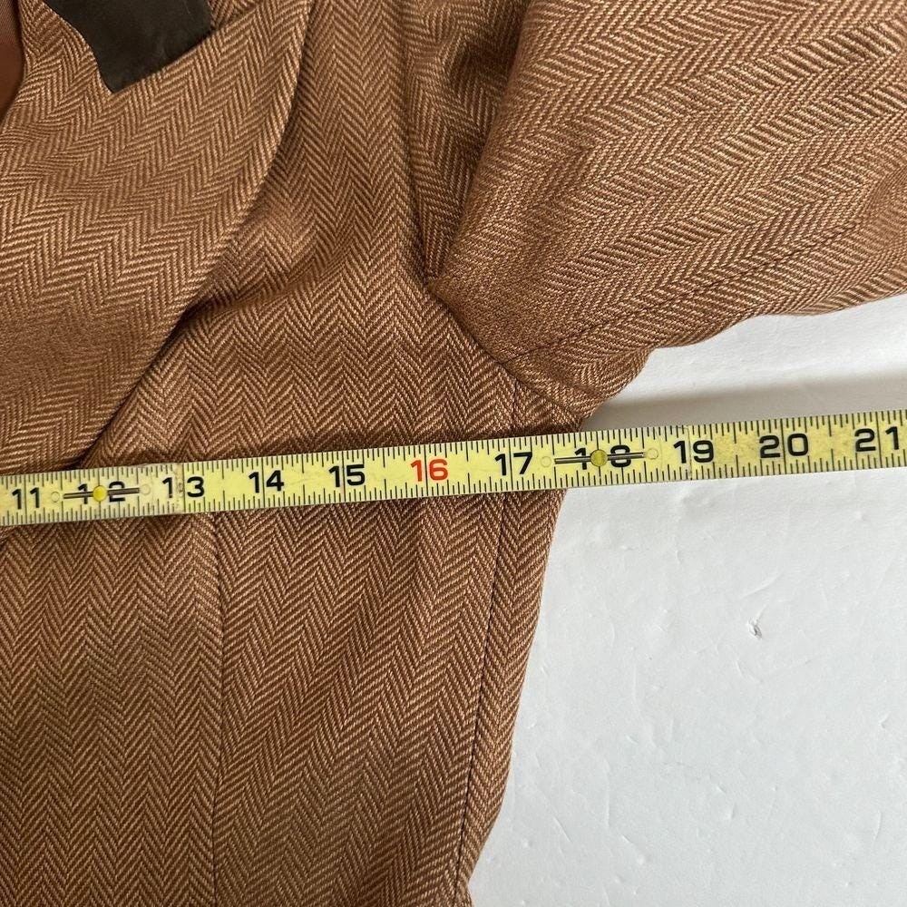 Escada Cashmere Silk Brown Herringbone Blazer Gold Button Suede Vintage Sz 34 S