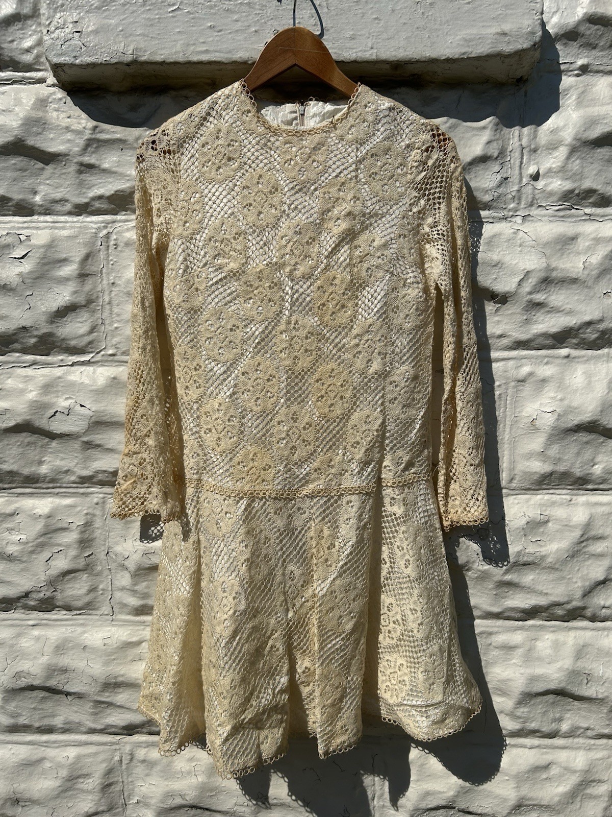 Vintage 1960’s Dress Women’s Lace Crochet Drop Waist Prairie Cottage Core