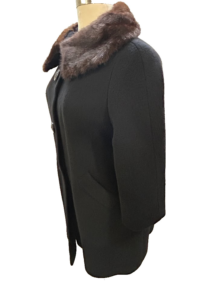 VTG ILGWU Union Made Wool Opera Swing Overcoat Black Fur Collar Women Sz 2XL