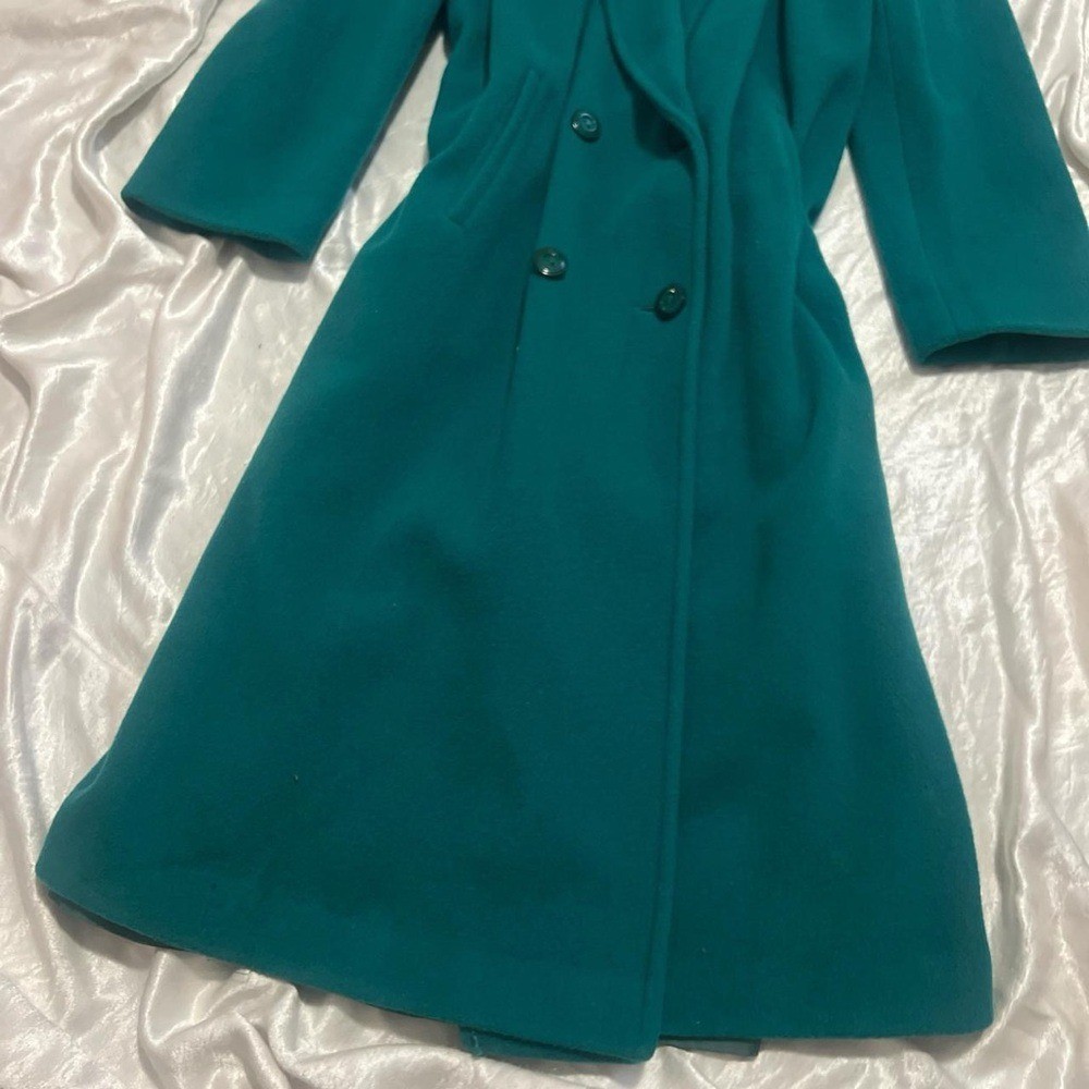 Vintage 80s Fashion Wellington Teal Trench Coat size Large Preppy Retro Classic