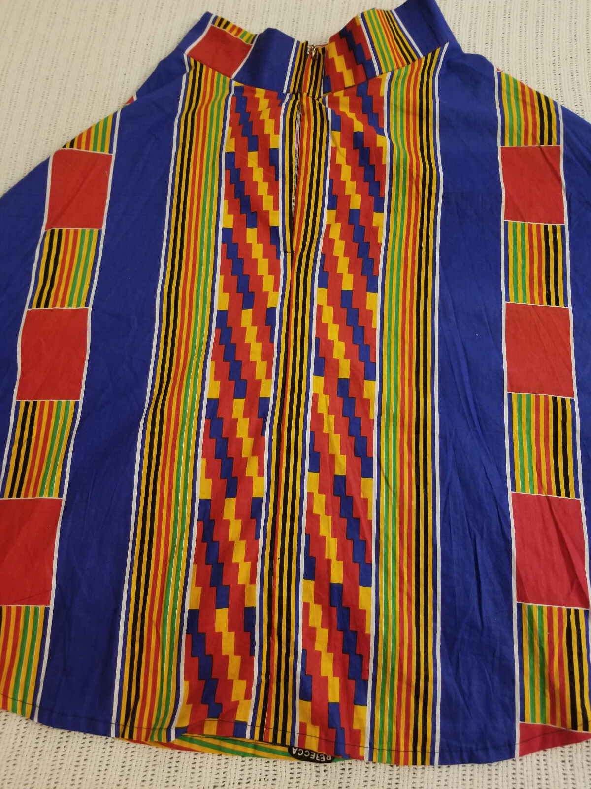 Vintage 1980s Rainbow Stripe Op Art Zip Up Swing Full Sweep Skirt M/34